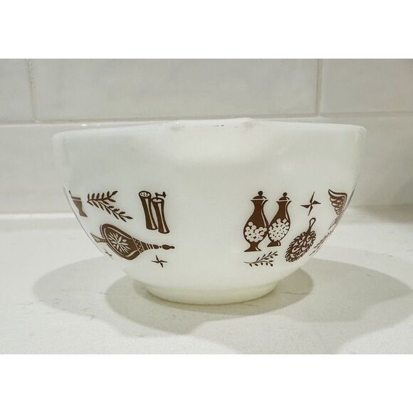 Vintage Pyrex Mixing Bowl Early American Cinderella #441 1-1/2 PT White Brown - Picture 2 of 8